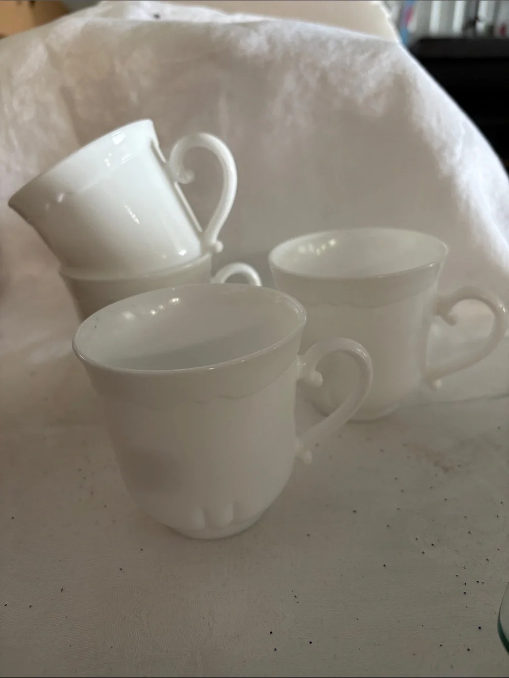 Vintage Arcopal France White Milk Glass Teacups